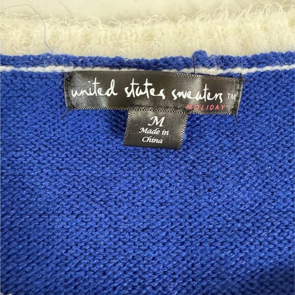 Ugly Christmas Fuzzy Tunic Sweater Size M Penguin Blue Pullover Winter Ski Poms - Picture 6 of 12